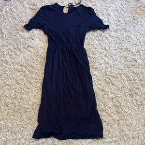 DownEast Navy Puff-Sleeve Midi Dress